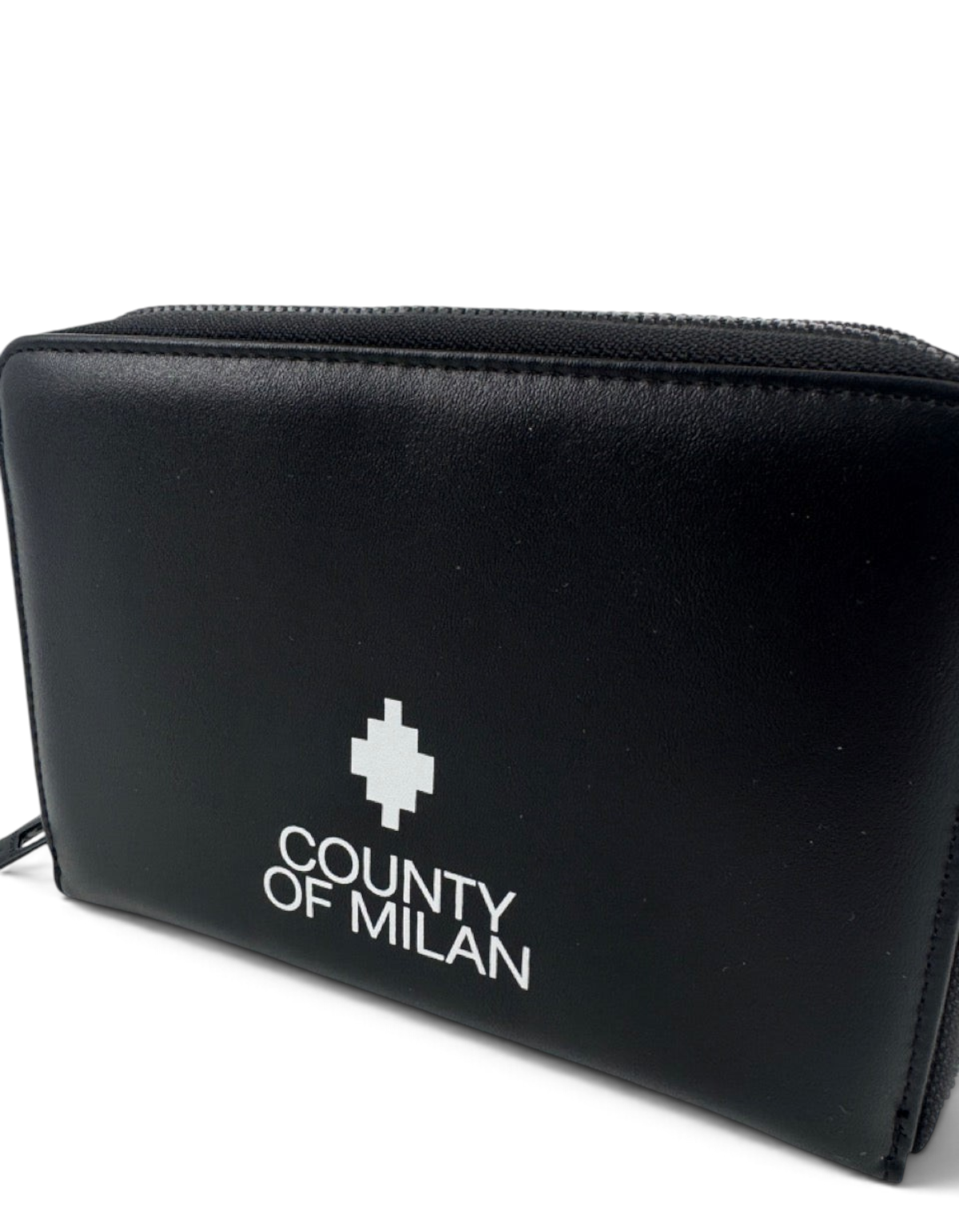 Portafoglio DevidLabel Marcelo Burlon - County Of Milan nero con logo bianco e doppia zip, design streetwear unisex.