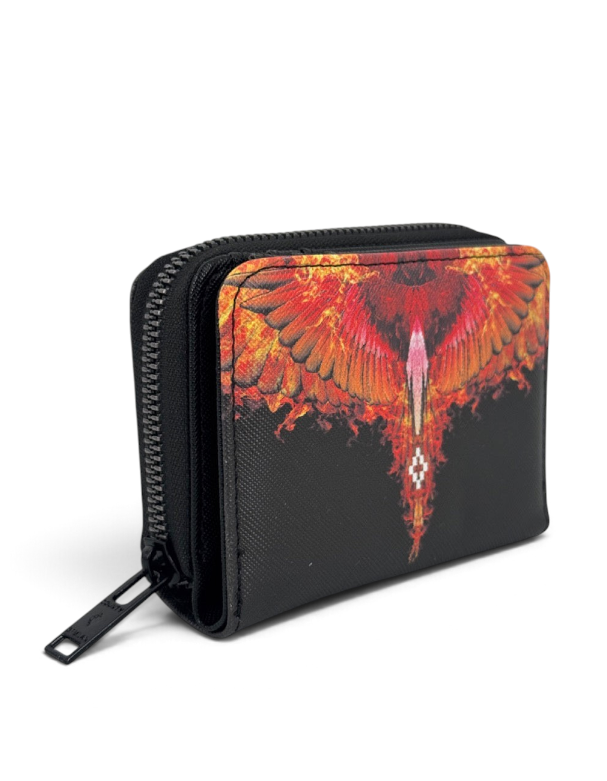 Mini portafoglio DevidLabel Marcelo Burlon - County Of Milan in pelle Saffiano nera con stampa Fire Wings