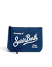Pochette DevidLabel Aline in denim blu con logo Saint Barth ricamato bianco e chiusura a zip