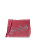 Pochette DevidLabel Aline Velvet rosa in velluto con logo Saint Barth in strass e chiusura a zip