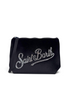 Pochette DevidLabel MC2 Saint Barth Aline in velluto nero con logo ricamato in strass e chiusura a zip
