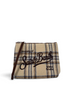 Pochette DevidLabel MC2 Saint Barth Aline in lana tartan beige e blu con logo ricamato e chiusura a zip
