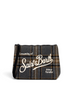 Pochette DevidLabel Aline in lana tartan grigia con ricamo bianco e chiusura a zip