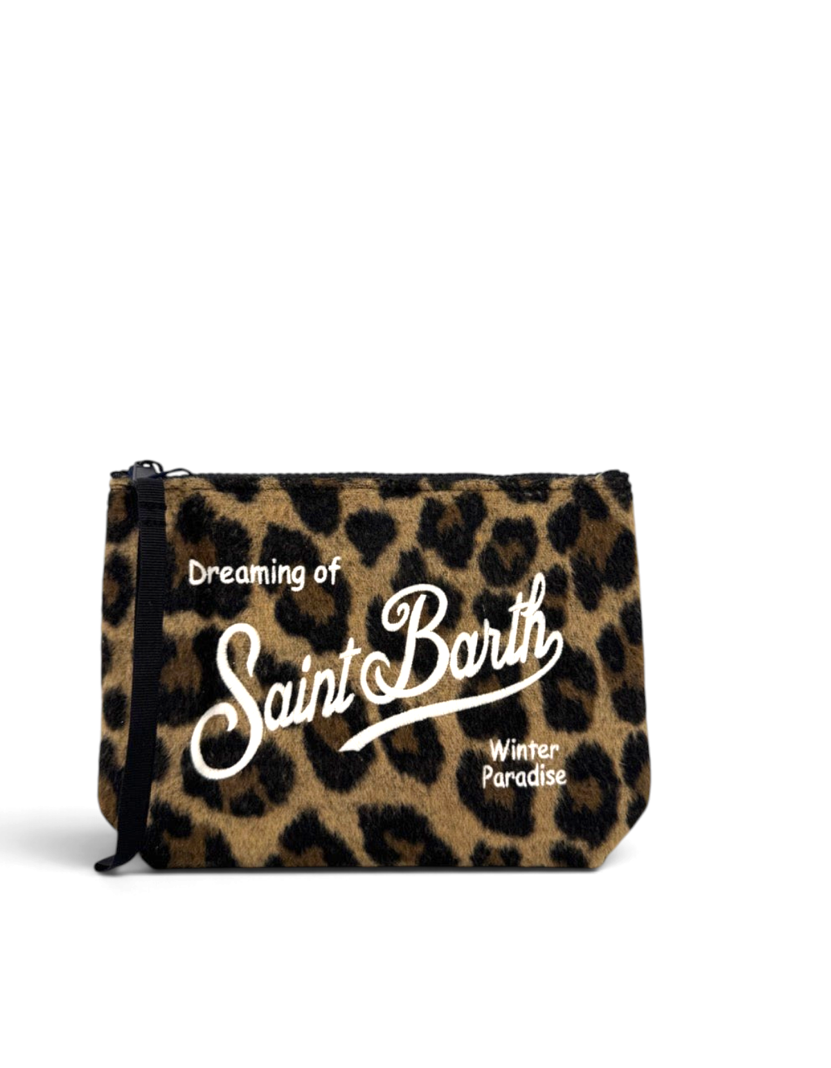 Pochette DevidLabel Aline Felt Leo 18 Emb in tessuto effetto feltro maculato con logo Saint Barth ricamato
