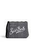 Pochette DevidLabel Aline W con motivo pied-de-poule bianco e nero, logo Saint Barth e chiusura con zip