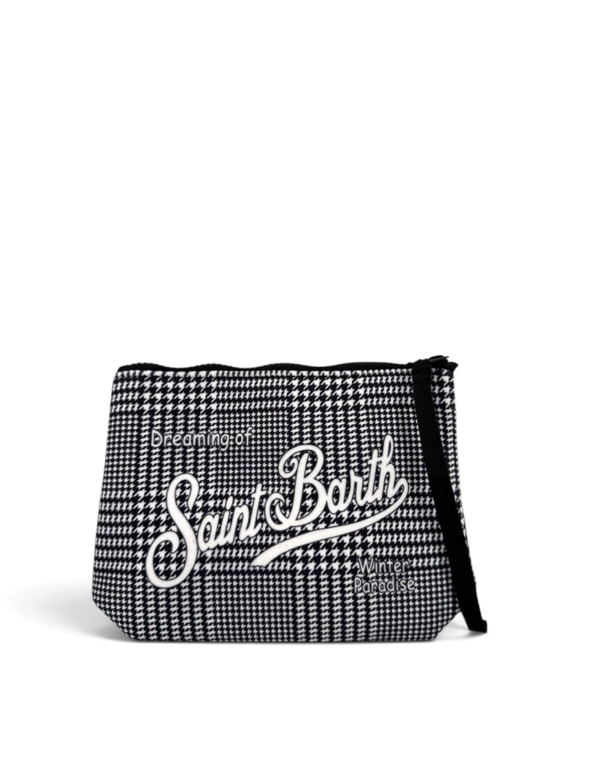 Pochette DevidLabel MC2 Saint Barth Aline W con motivo pied-de-poule bianco e nero e logo ricamato