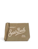Pochette DevidLabel Aline Corduroy S in velluto a coste beige con logo Saint Barth ricamato e chiusura con zip