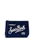 Pochette DevidLabel MC2 Saint Barth Aline in velluto a coste blu con ricamo bianco e chiusura a zip
