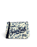 Pochette DevidLabel Aline W con stampa Peanuts Ski Toile blu su fondo avorio, chiusura zip e logo Saint Barth
