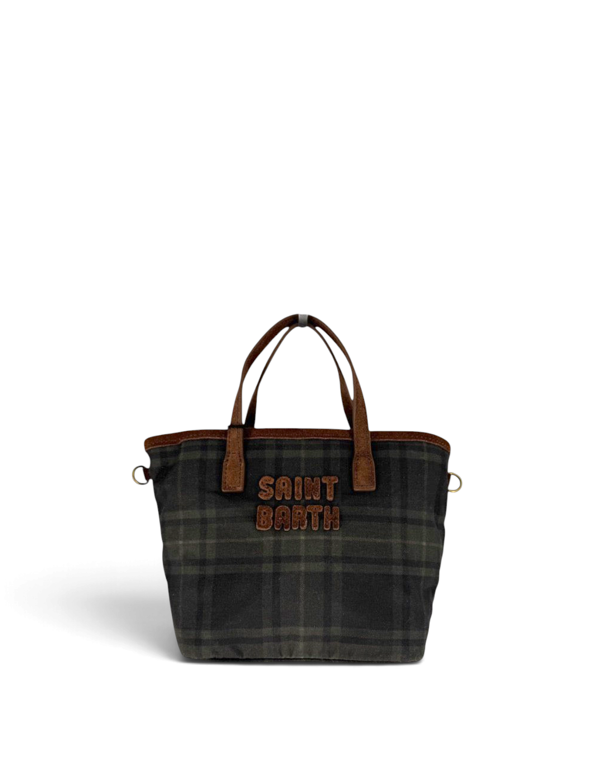 Borsa a spalla DevidLabel MC2 Saint Barth City Bag Mini Wax in tessuto tartan scuro con dettagli marroni