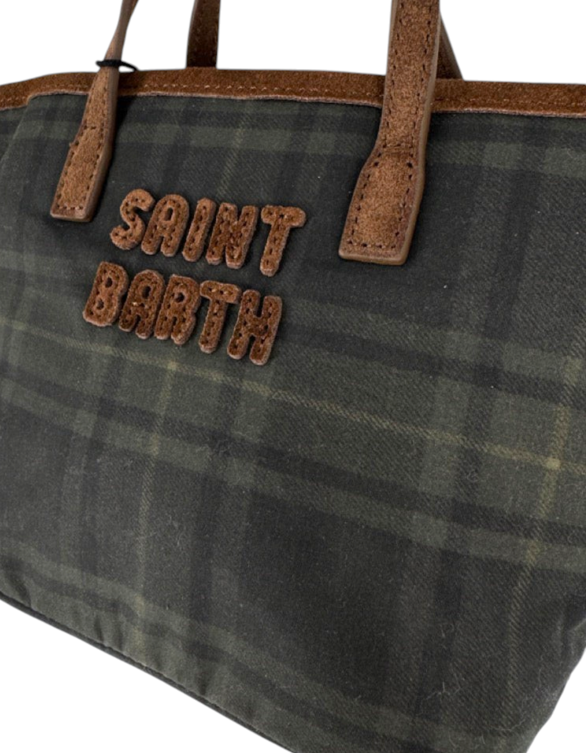 Borsa a spalla DevidLabel MC2 Saint Barth City Bag Mini in tessuto cerato tartan scuro con logo in rilievo