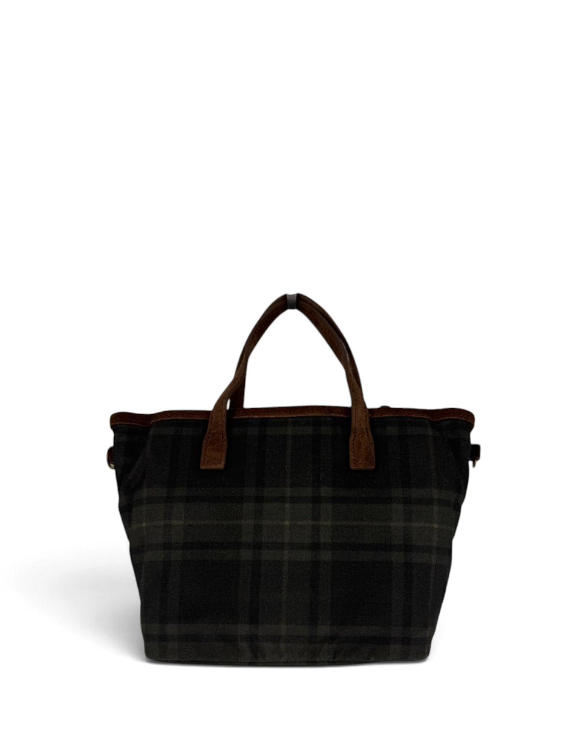 Borsa a spalla DevidLabel City Bag Mini Wax con motivo tartan scozzese scuro e finiture in tessuto cerato