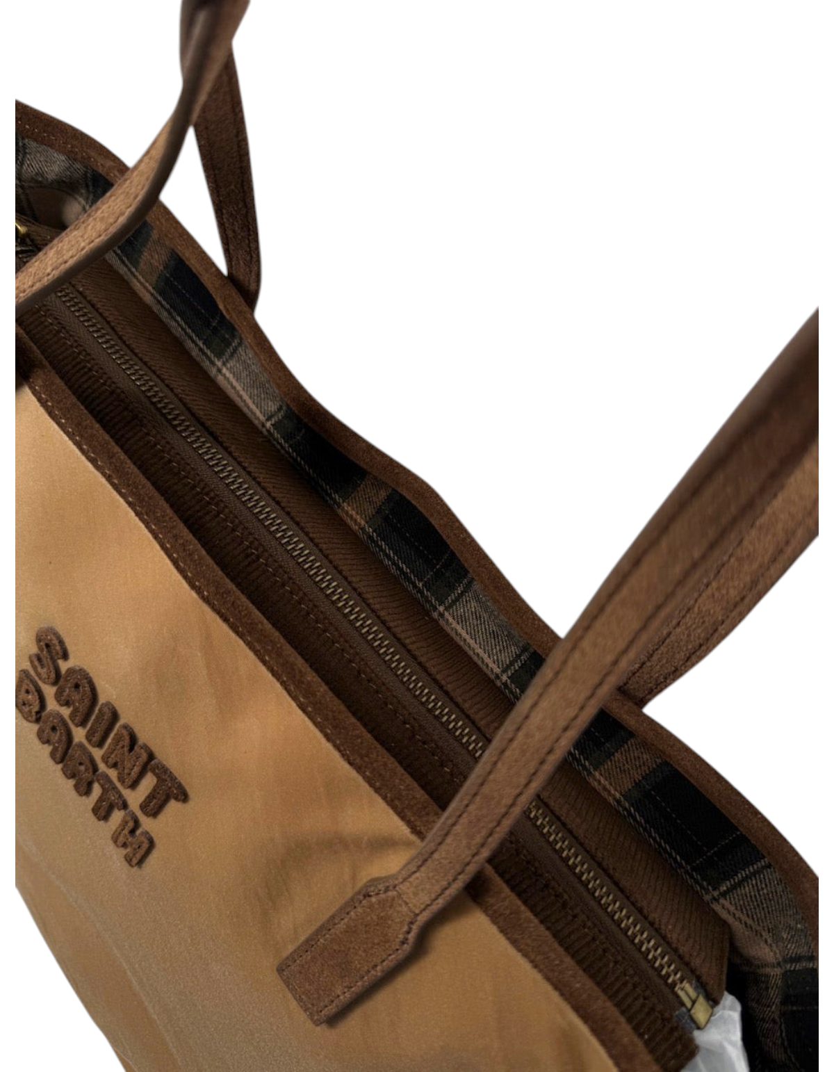 Borsa a spalla DevidLabel MC2 Saint Barth City Bag Wax marrone in poliestere con logo ricamato e interno a quadri