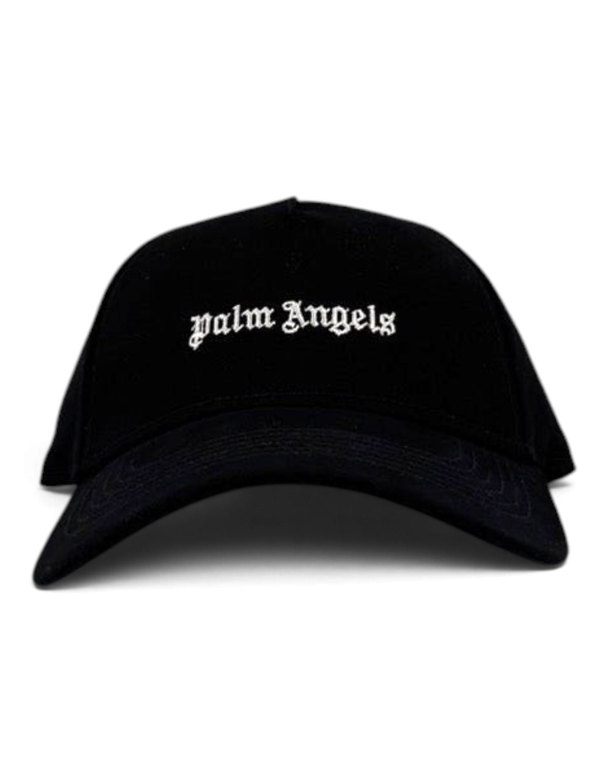 Cappellino DevidLabel Palm Angels nero in cotone con logo bianco ricamato sul davanti, stile streetwear unisex.