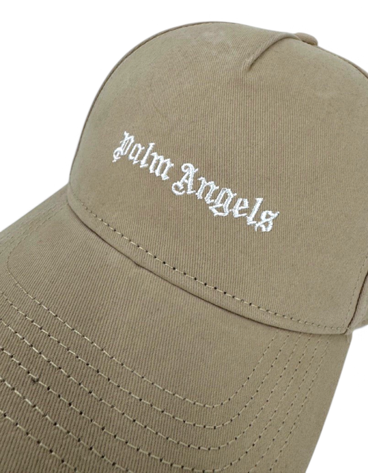 Cappellino DevidLabel Palm Angels in cotone kaki con logo ricamato bianco sul davanti