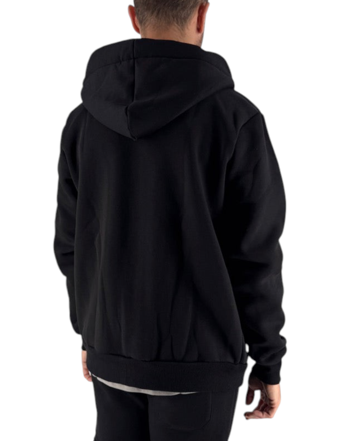 Felpa full zip nera Ko Samui in misto cotone con vestibilità regular, vista posteriore su modello