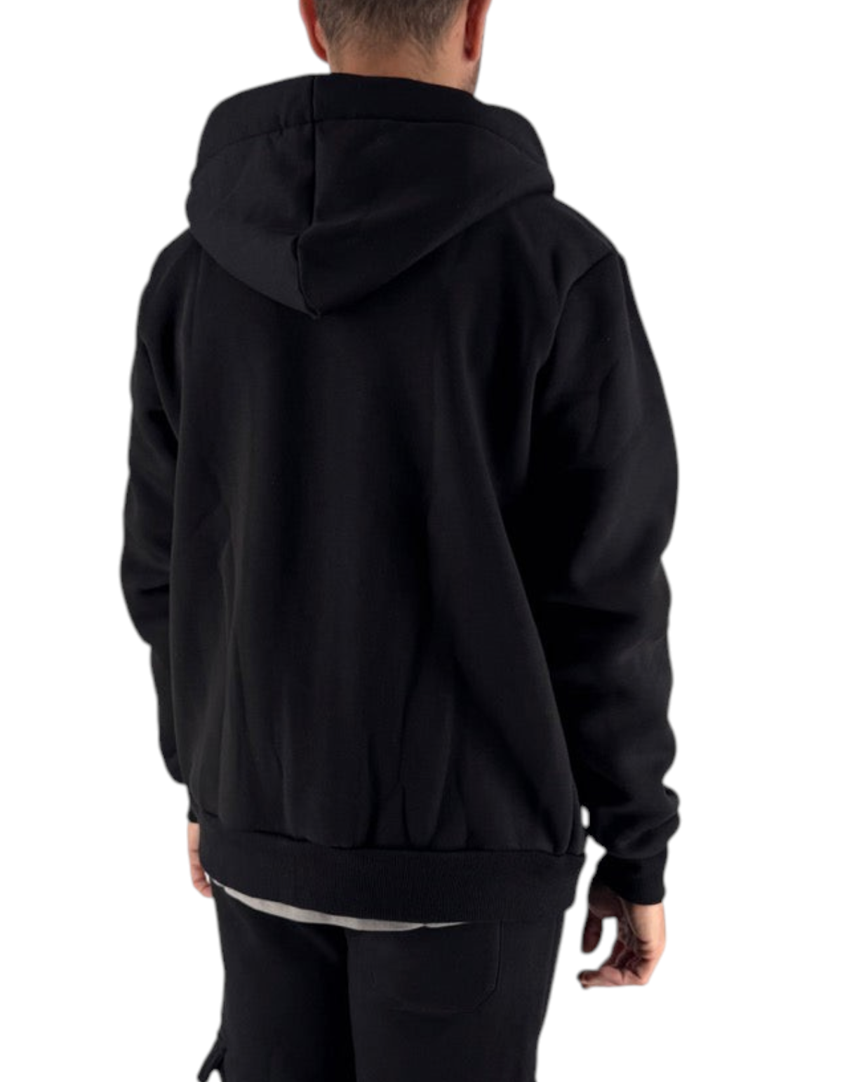 Felpa con cappuccio nera Ko Samui in misto cotone, vestibilità regular fit, vista posteriore su modello
