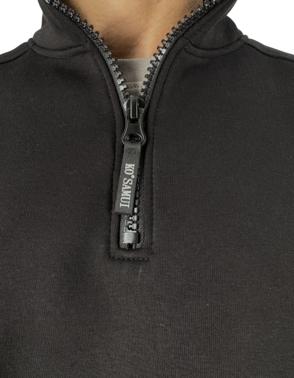Felpa mezza zip nera Ko Samui in misto cotone con dettaglio logo Ko Samui sul cursore della zip