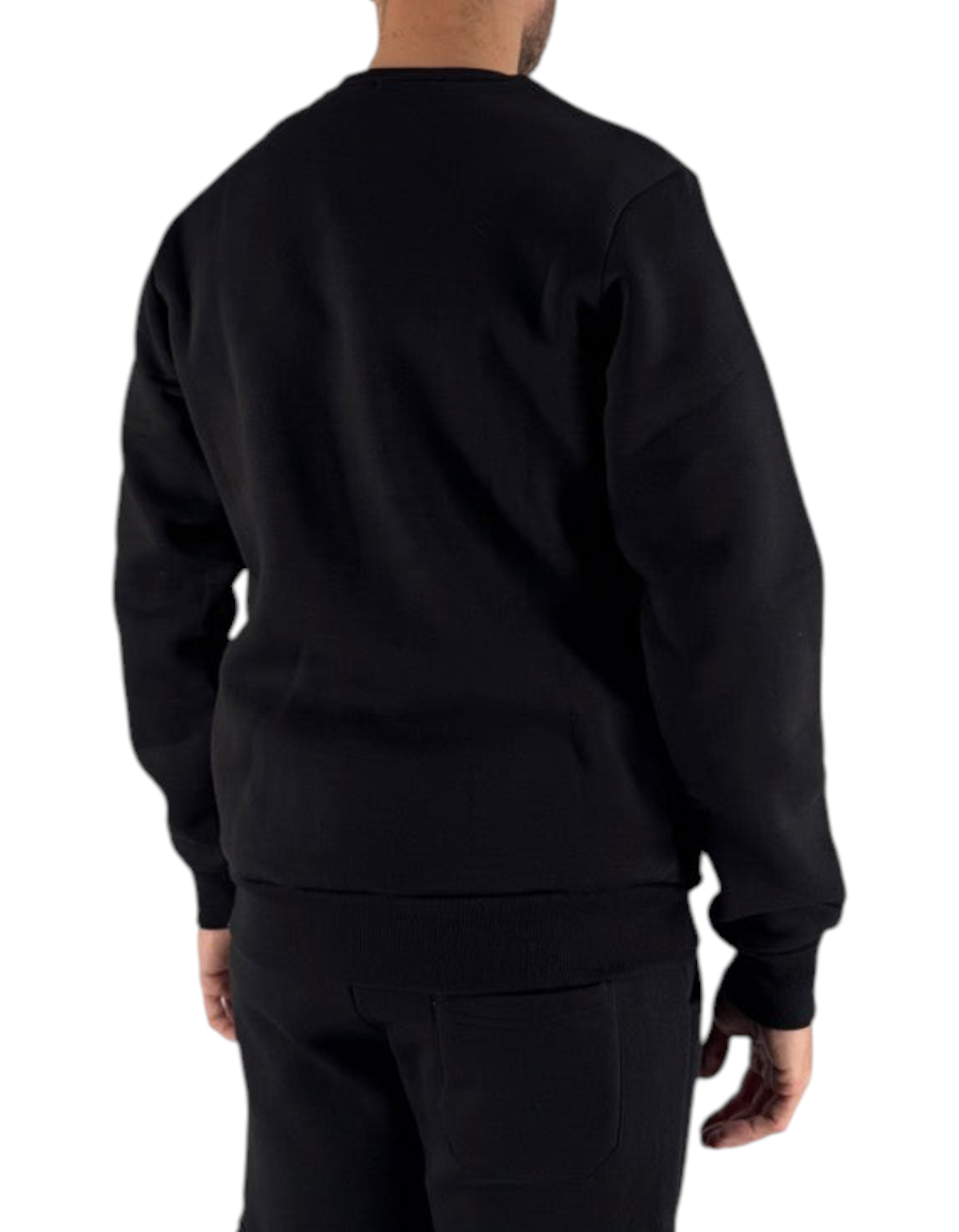 Felpa girocollo nera Ko Samui in misto cotone con vestibilità regular fit, vista posteriore su modello