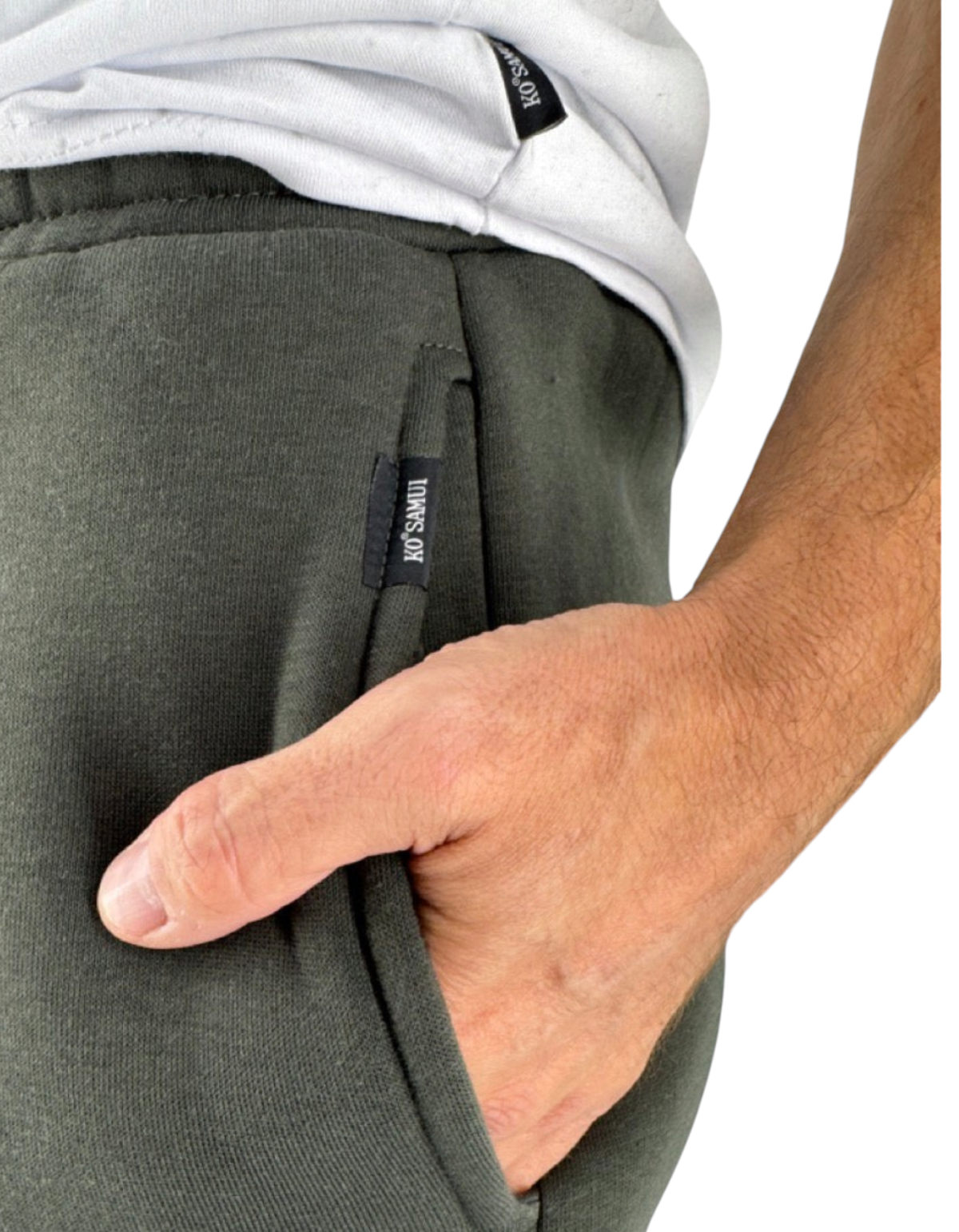 Pantaloni felpa Ko Samui in misto cotone color military con tasca laterale e dettaglio etichetta logo