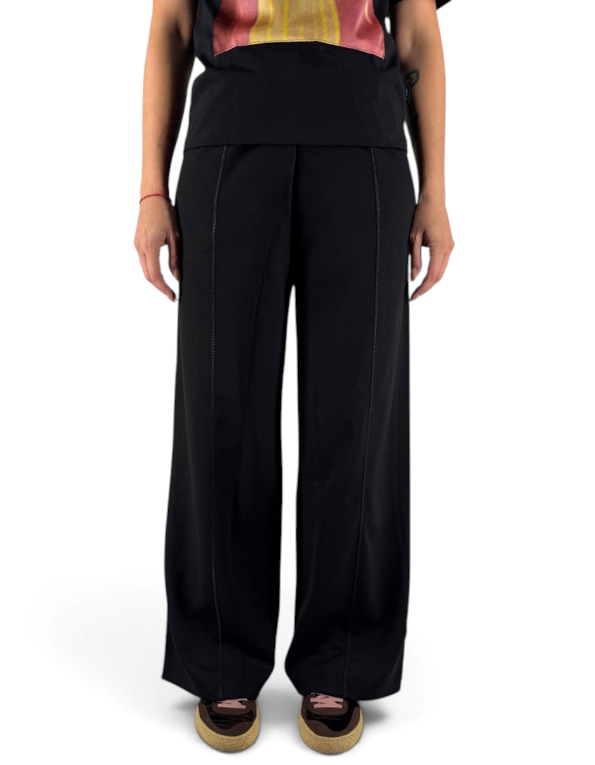 Pantaloni donna Ko Samui Essential in misto viscosa nero con vestibilità loose fit e cuciture a vista