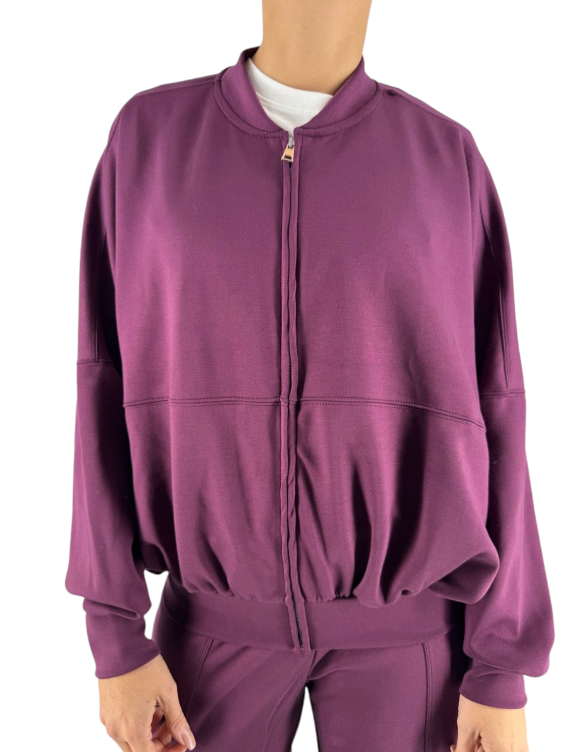 Felpa con zip Ko Samui in misto viscosa color uva con vestibilità balloon fit e design contemporaneo