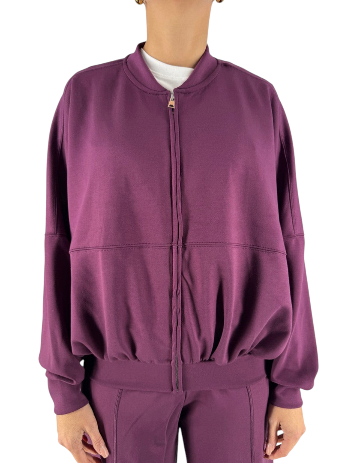 Felpa con zip Ko Samui in misto viscosa color grape con vestibilità balloon fit e design contemporaneo