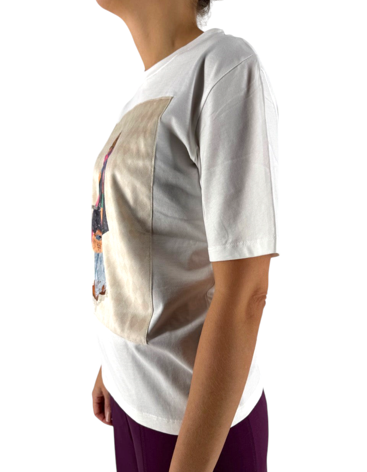 T-shirt Ko Samui in cotone color crema con vestibilità over fit e grafica frontale effetto velluto