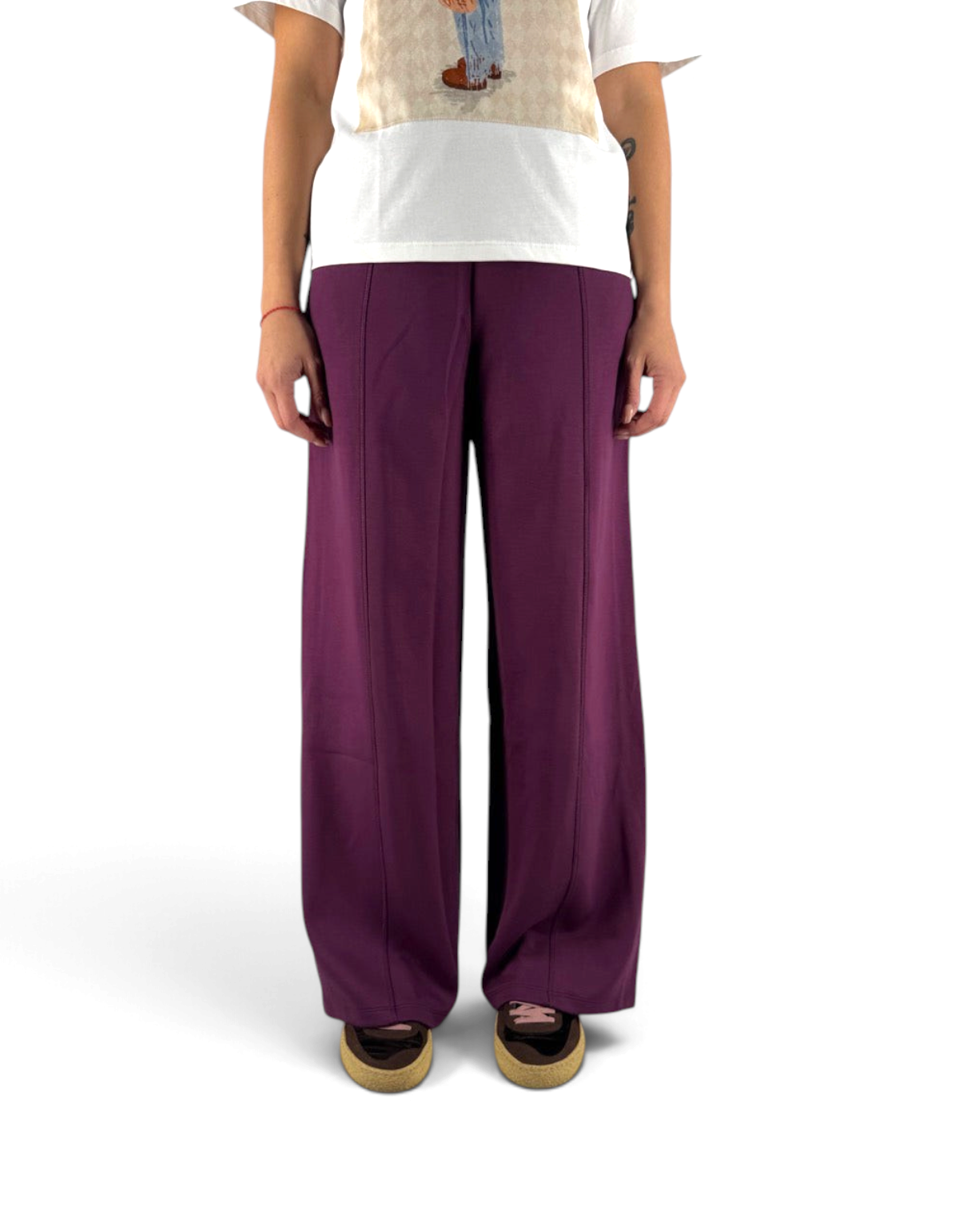 Pantaloni loose fit Ko Samui in misto viscosa color grape con cuciture centrali, stile casual e confortevole