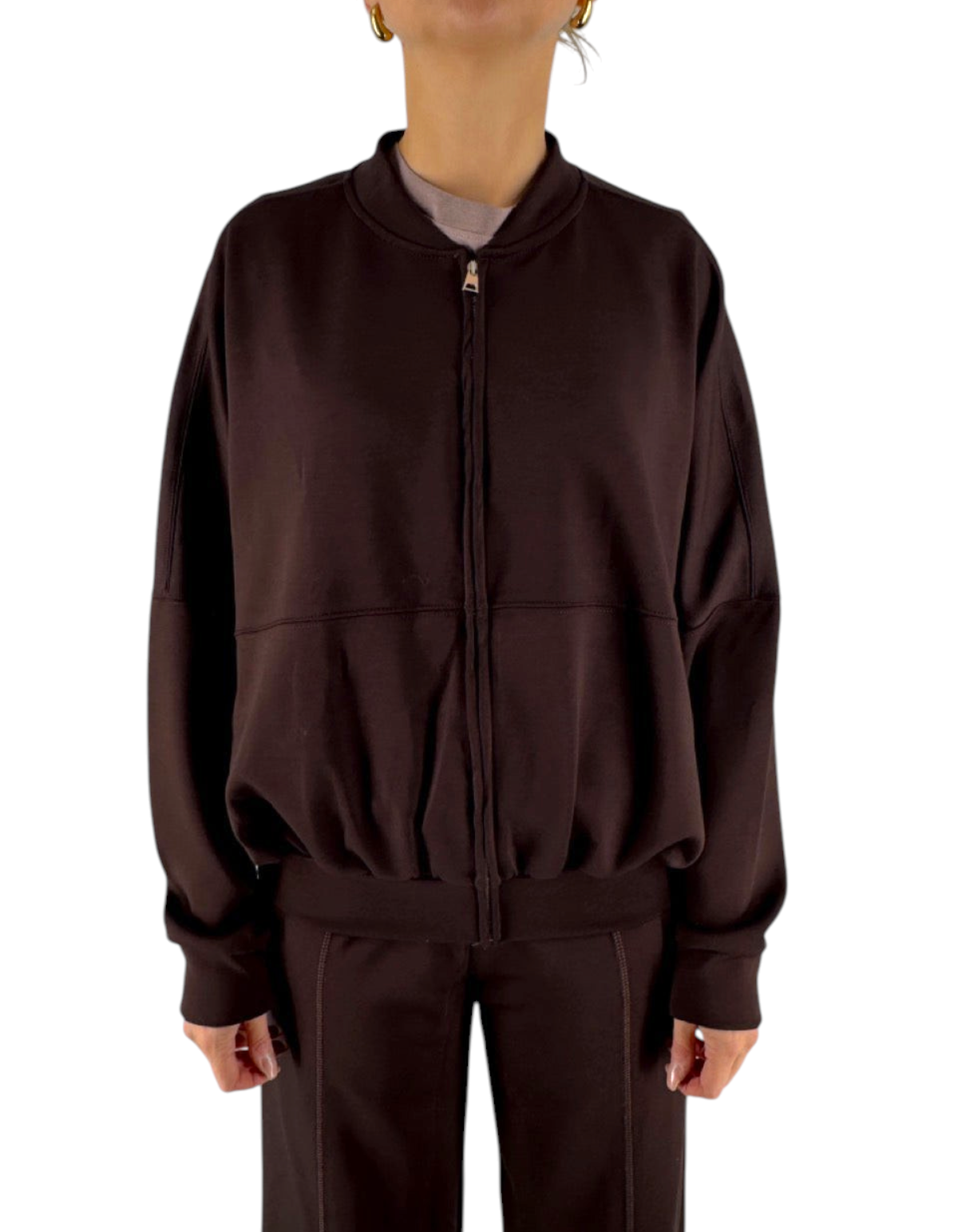 Felpa Ko Samui marrone con zip in misto viscosa elasticizzato, vestibilità balloon fit, stile casual contemporaneo