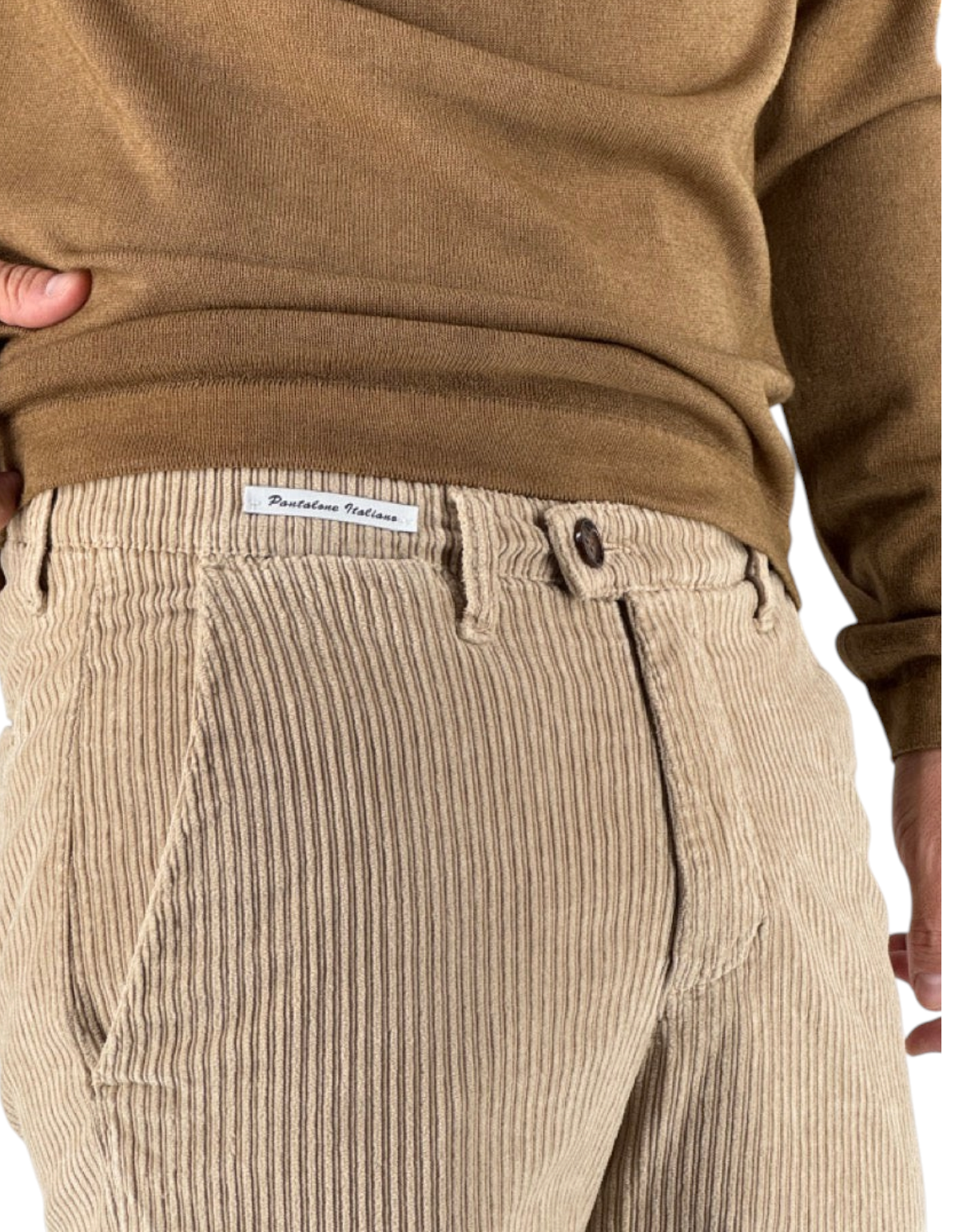 Pantalone uomo DevidLabel Richmond in velluto rocciatore beige con vestibilità regular slim e dettagli sartoriali