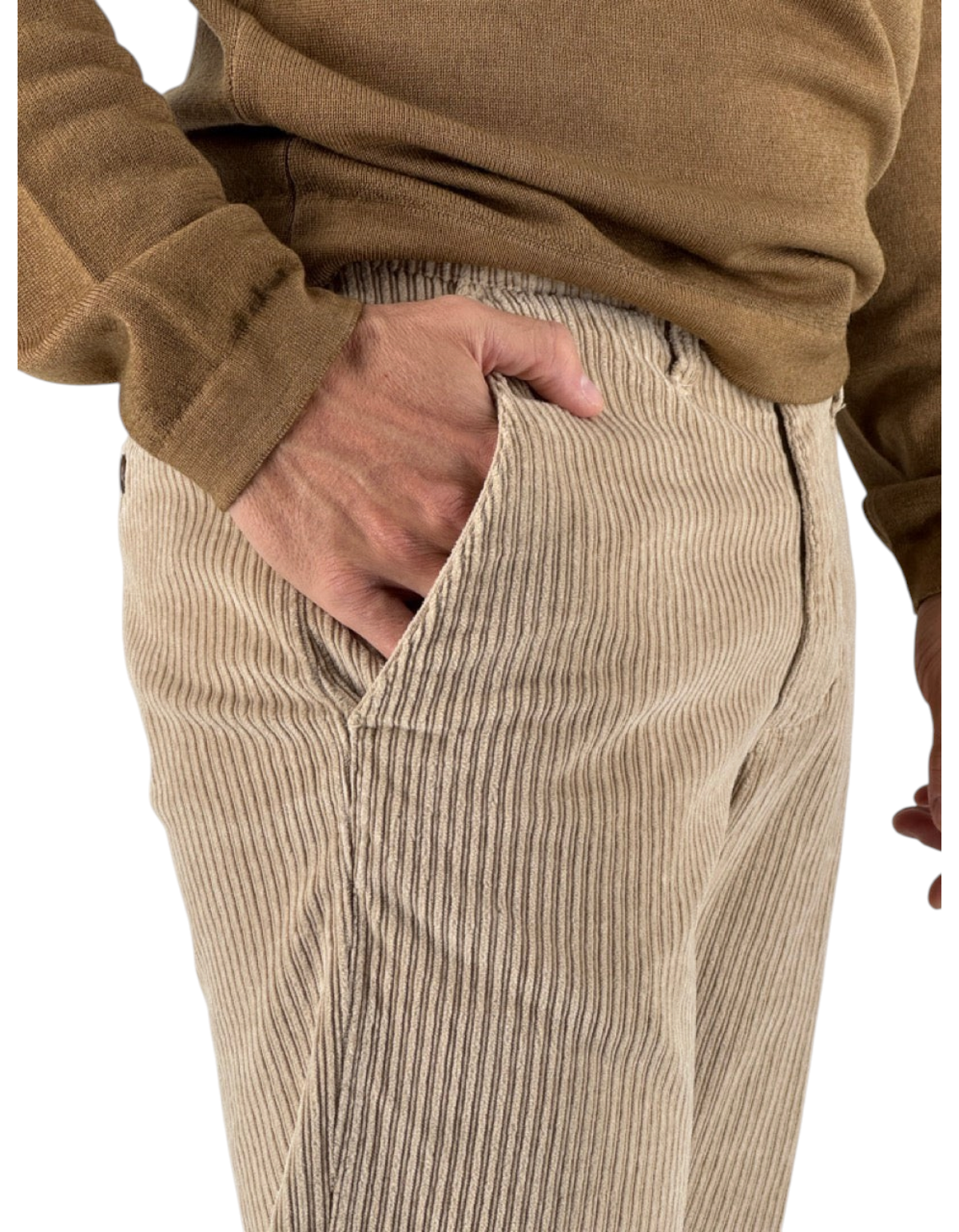 Pantalone uomo DevidLabel Richmond in velluto rocciatore beige con vestibilità regular slim e dettagli sartoriali