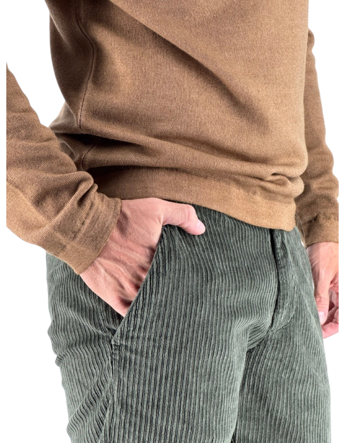 Pantalone uomo DevidLabel Richmond in velluto rocciatore verde con vestibilità regular slim e dettagli sartoriali