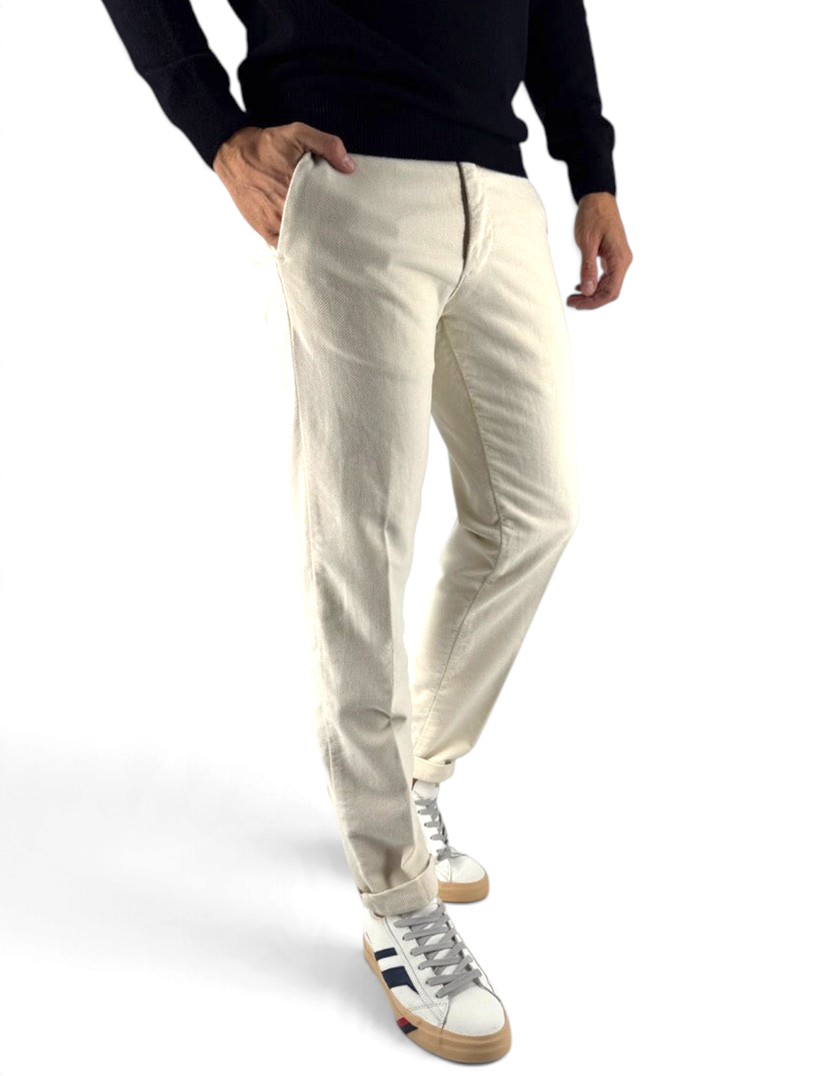 Devid Label Chester, pantalone uomo in velluto diagonale gesso, slim fit
