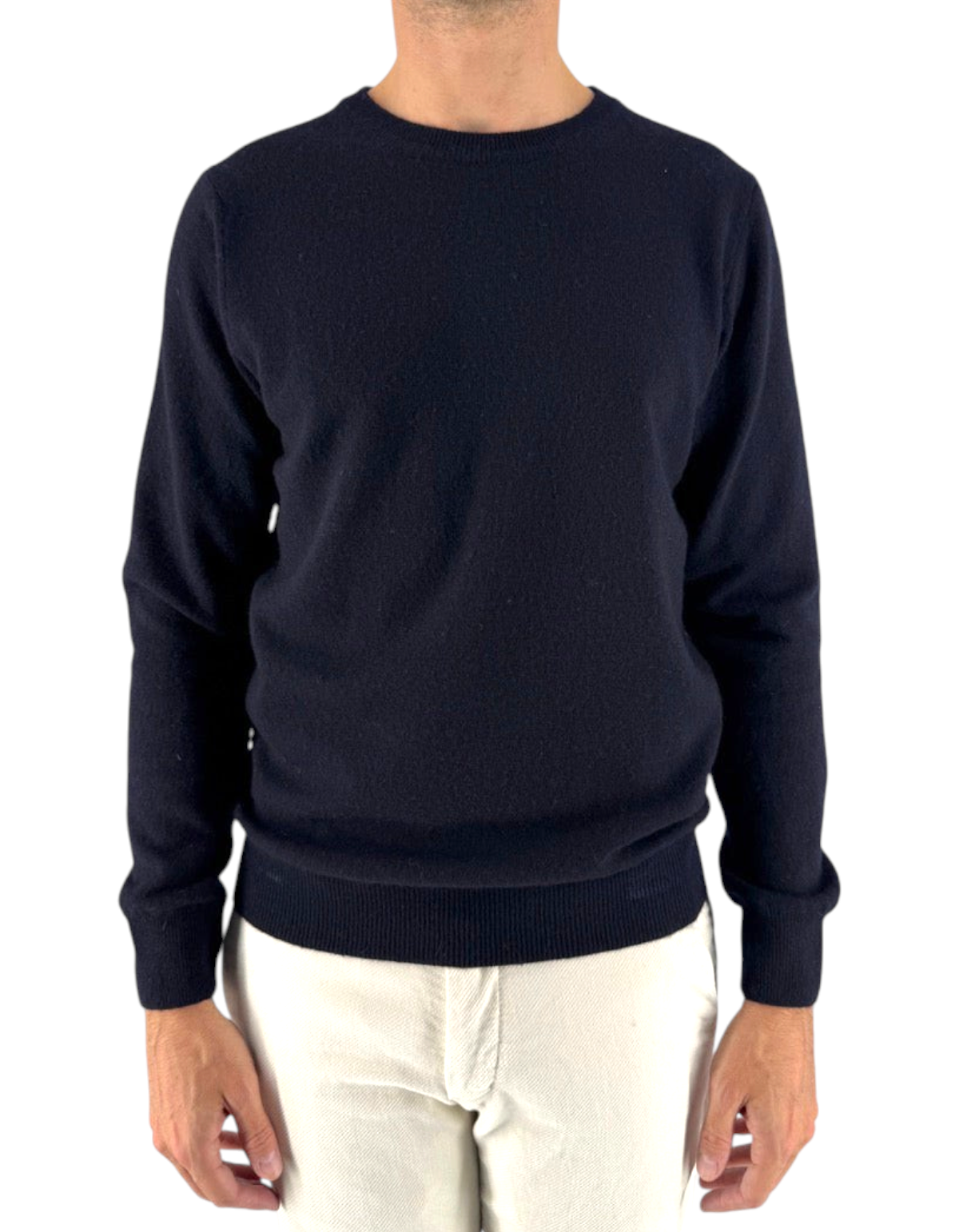Maglia girocollo uomo DevidLabel Bergen in misto lana e cashmere blu navy, vestibilità classica Made in Italy