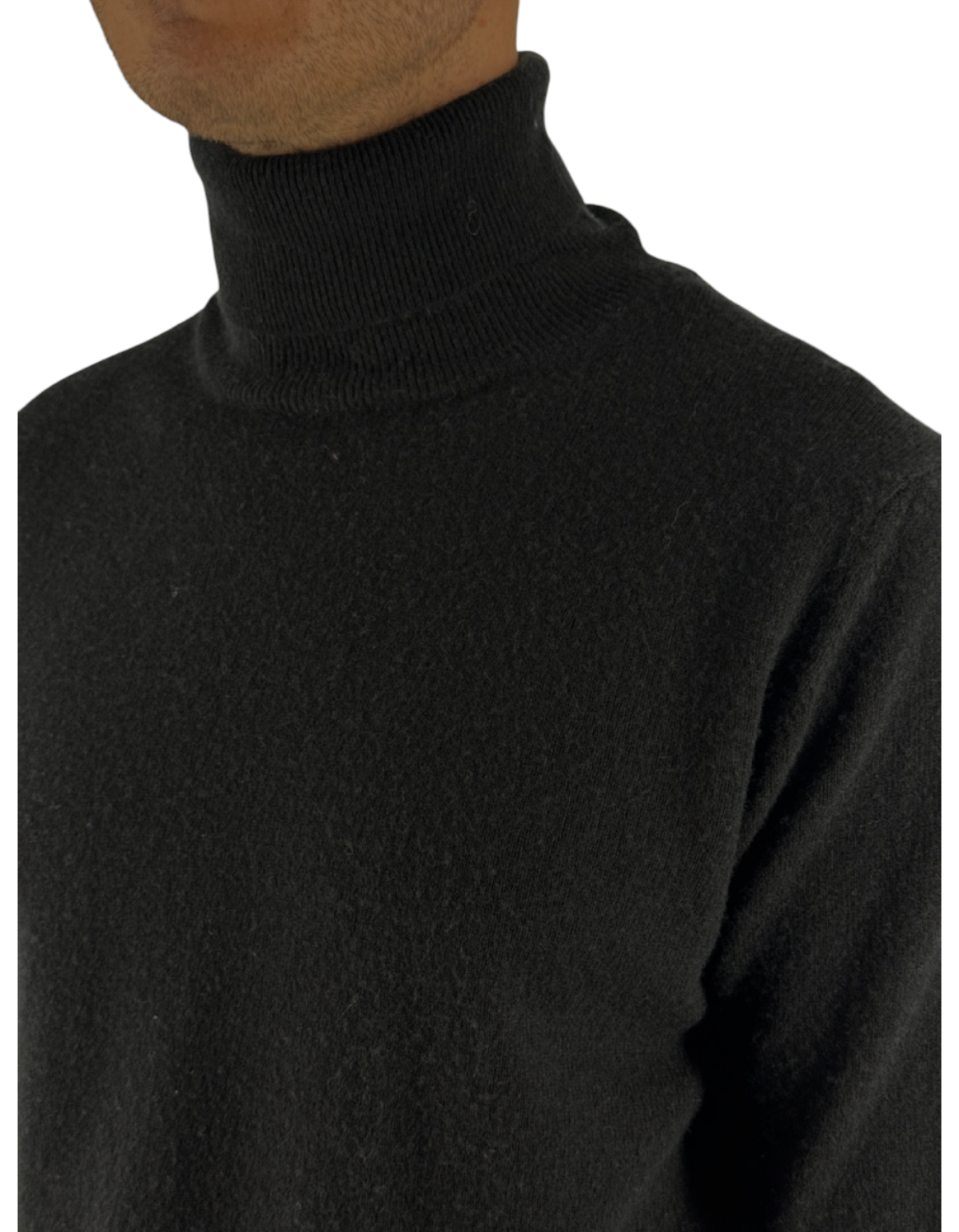 Maglia a collo alto DevidLabel modello Oslo in misto lana e cashmere nero, design essenziale Made in Italy
