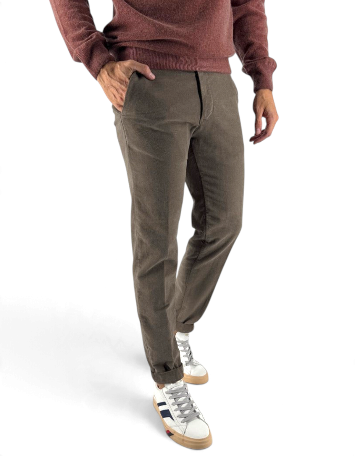 Devid Label Chester, pantalone uomo in velluto diagonale fango, slim fit