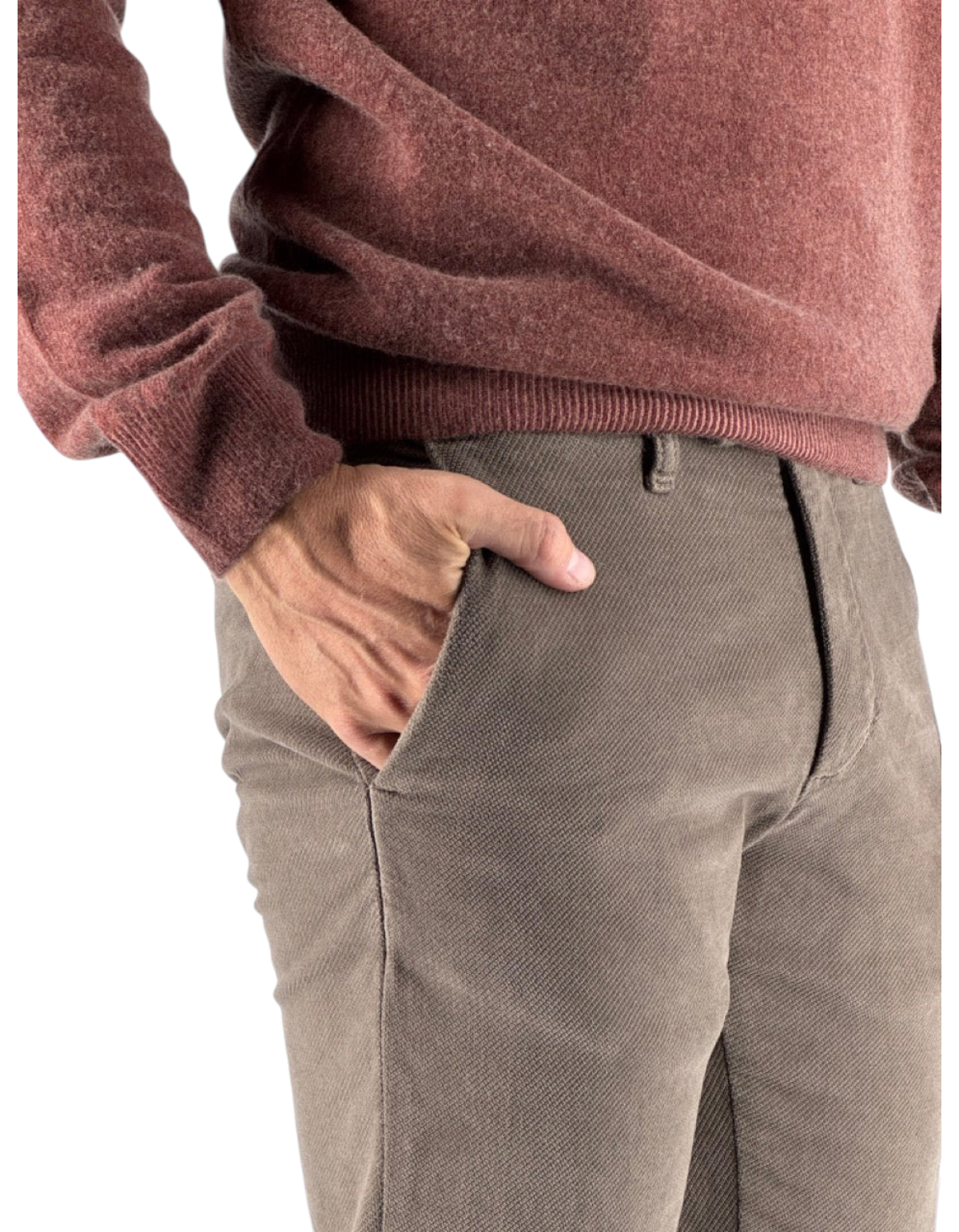 Devid Label Chester in velluto diagonale fango, vestibilità slim fit e fondo ispirazione Capri