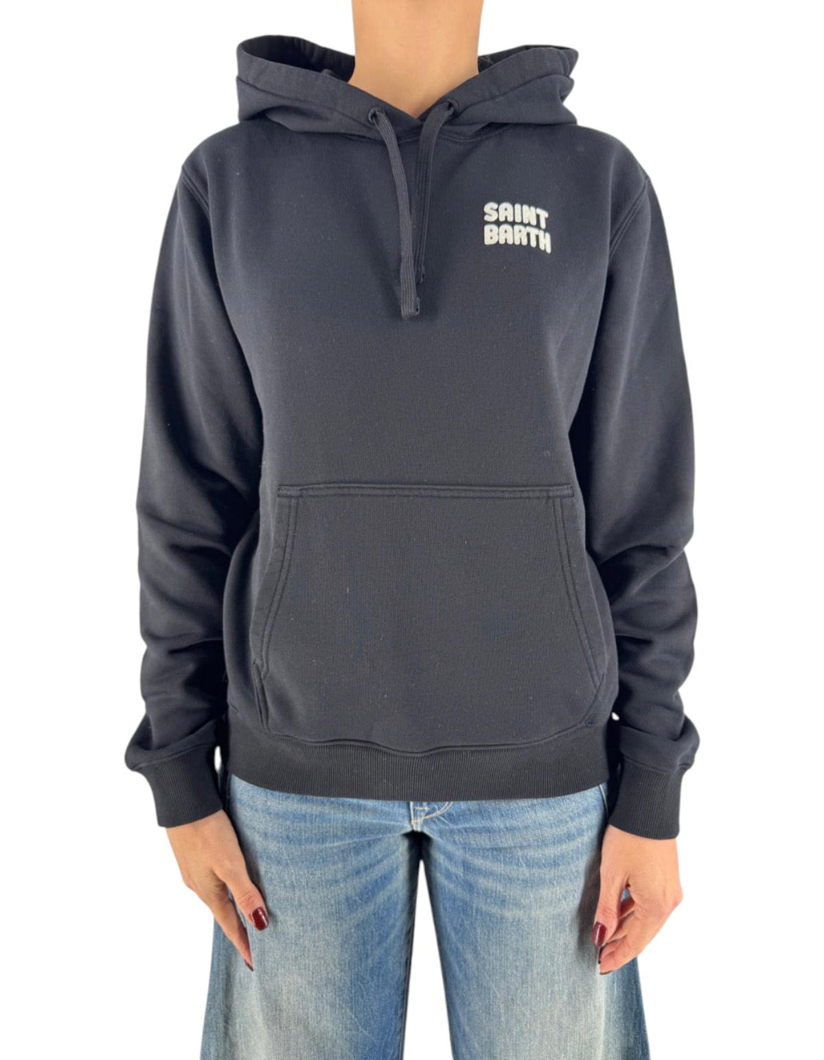 Felpa con cappuccio DevidLabel MC2 Saint Barth Virginia nera in cotone con logo flock bianco sul petto