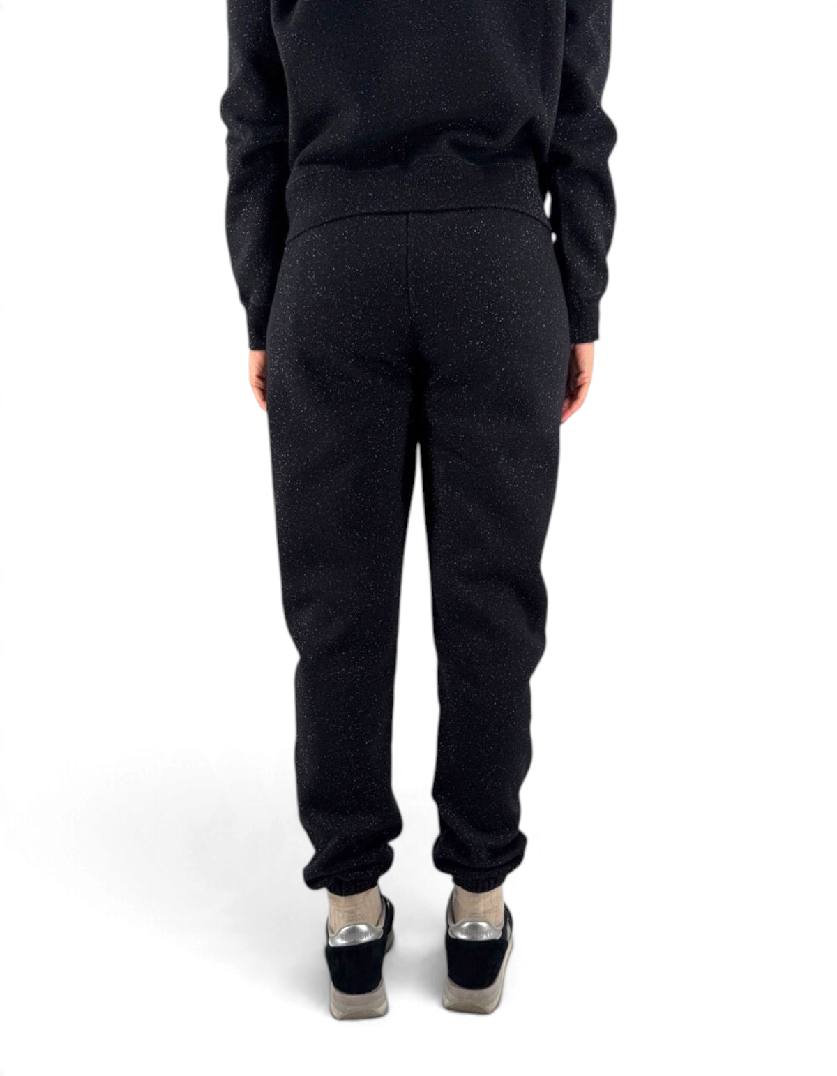 Pantalone donna DevidLabel Odalys W Lurex nero con dettagli glitterati, vestibilità comoda, vista posteriore