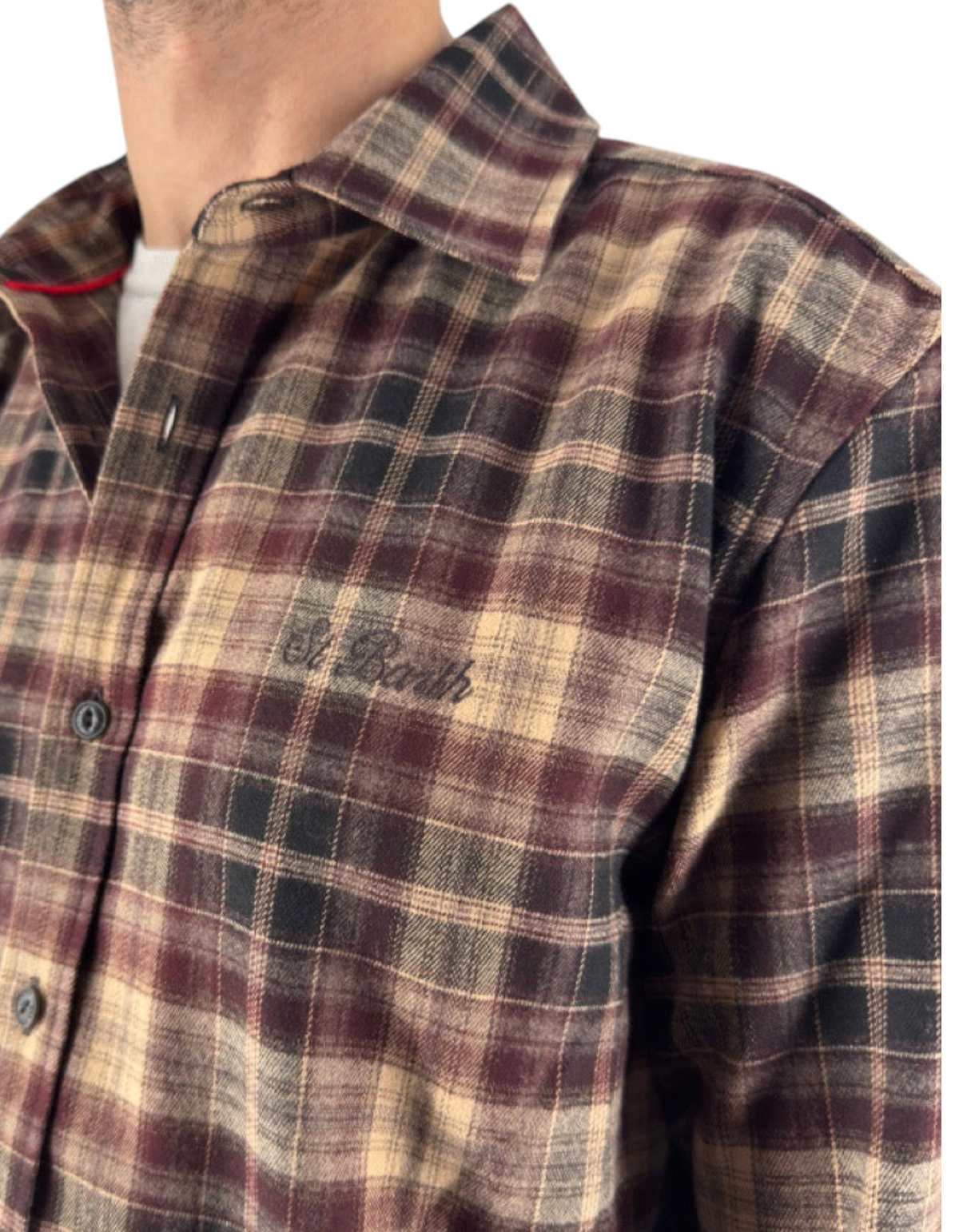 Camicia DevidLabel Seefeld Flannel da uomo in flanella a quadri tartan marrone e nero con logo ricamato
