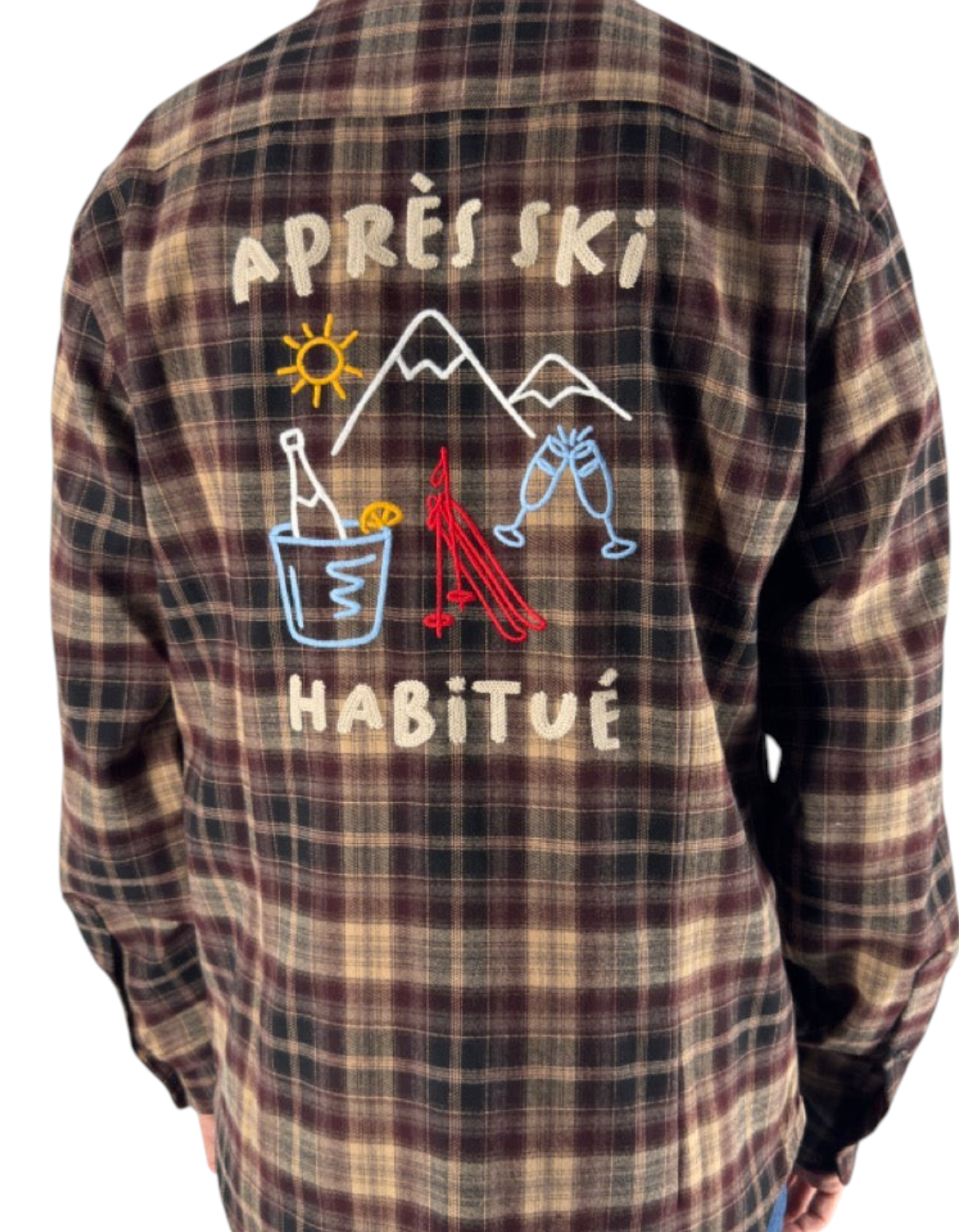 Camicia DevidLabel Seefeld Flannel in flanella a quadri marroni con ricamo Après Ski sulla schiena