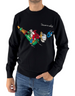 Modello indossa maglione nero DevidLabel Heron Light con grafica Scrooge Volo e scritta Stasera volo