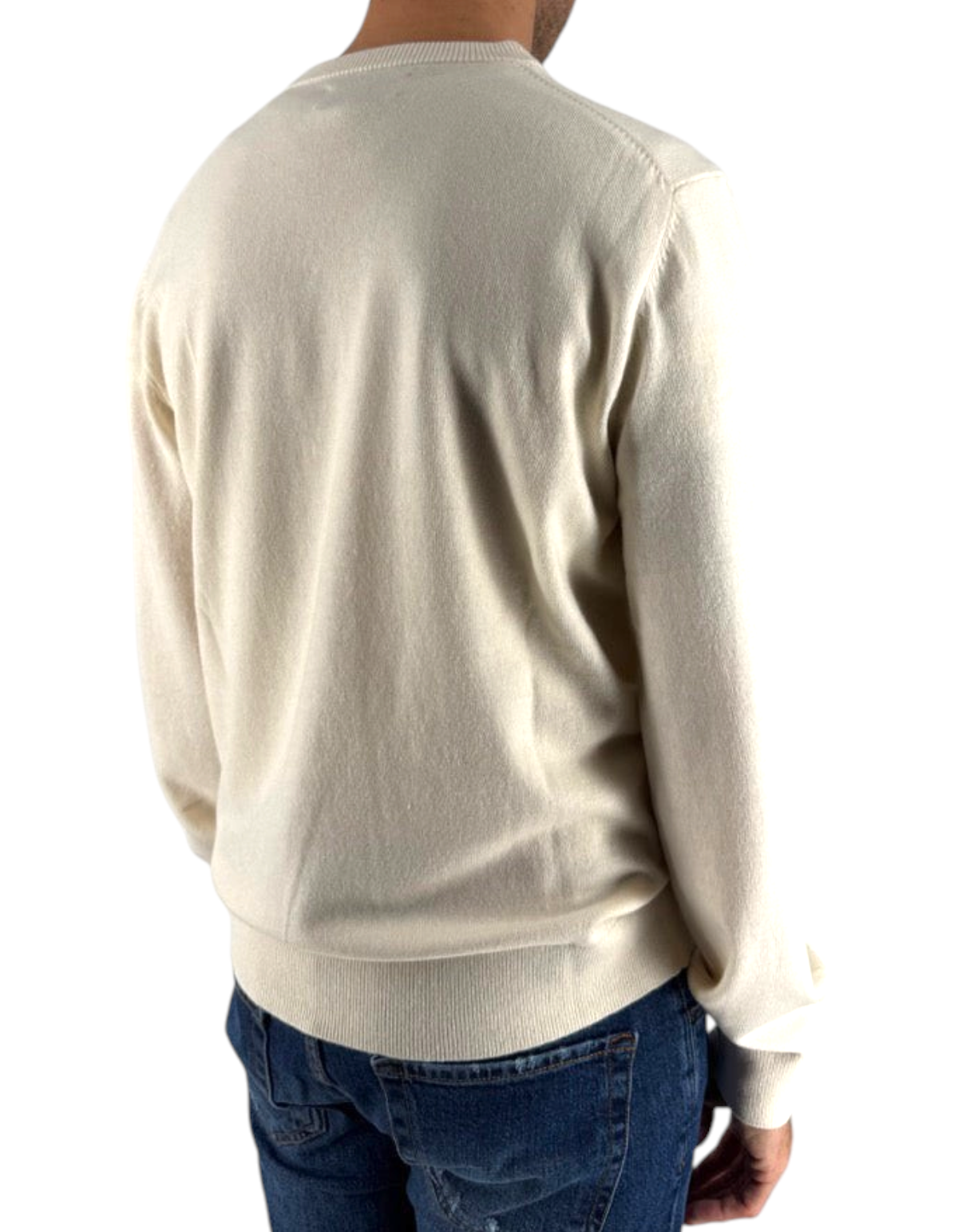 Vista posteriore del maglione girocollo DevidLabel Heron Light in misto lana e cashmere color crema