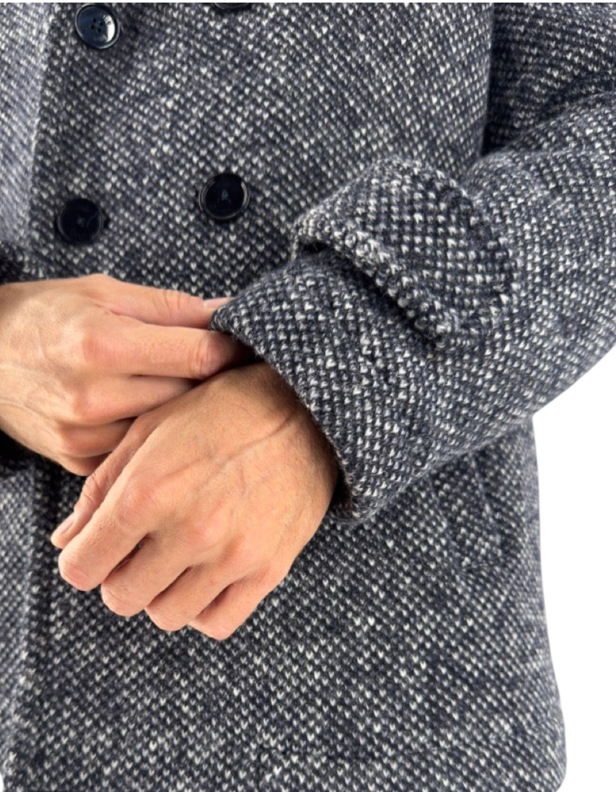 Peacoat Distretto 12 modello Blasius in misto lana colore oceano con trama testurizzata e bottoni scuri