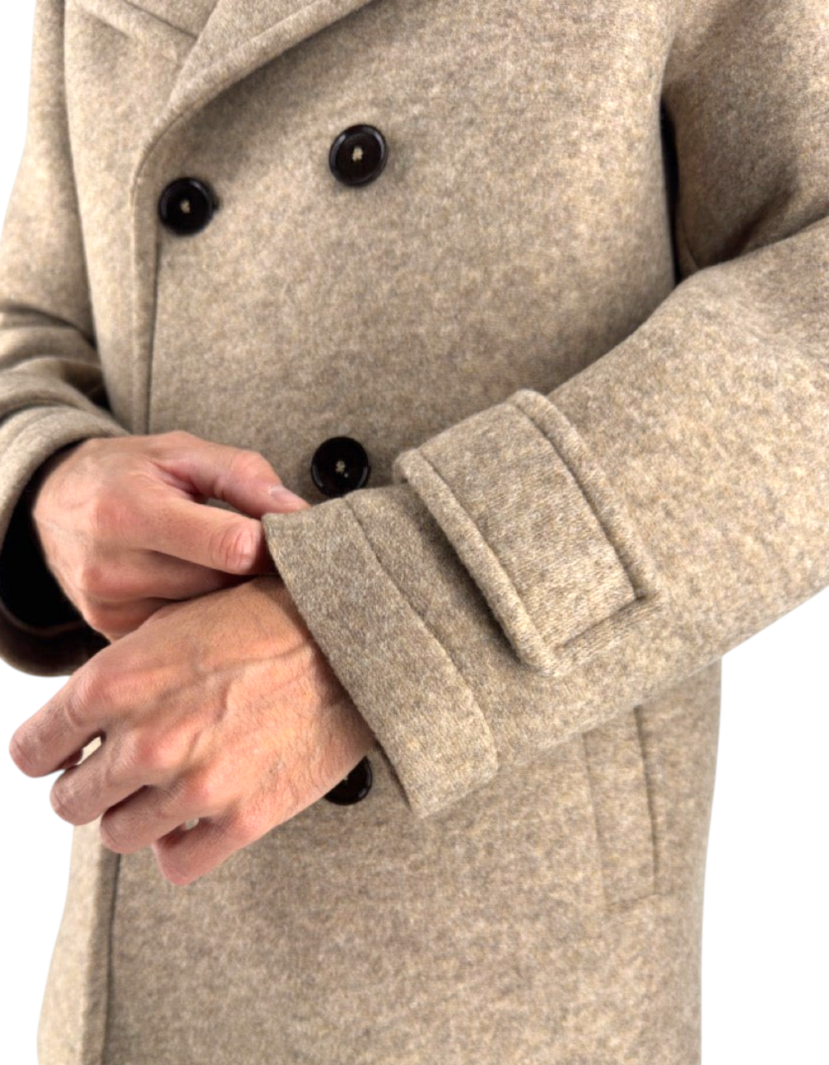 Peacoat Distretto 12 modello Carlos in lana cotta color cacha, doppiopetto con bottoni scuri e vestibilità regular