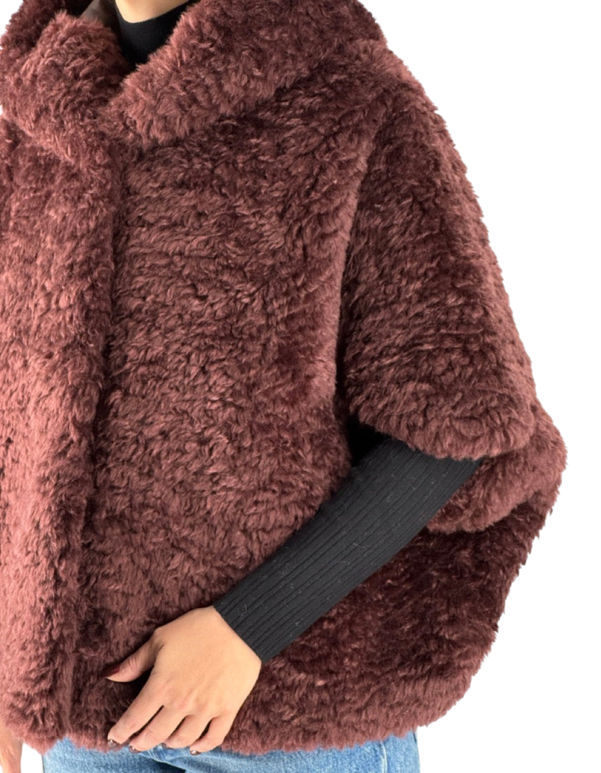 Cappa reversibile bordeaux in morbido tessuto sintetico con cappuccio e vestibilità avvolgente