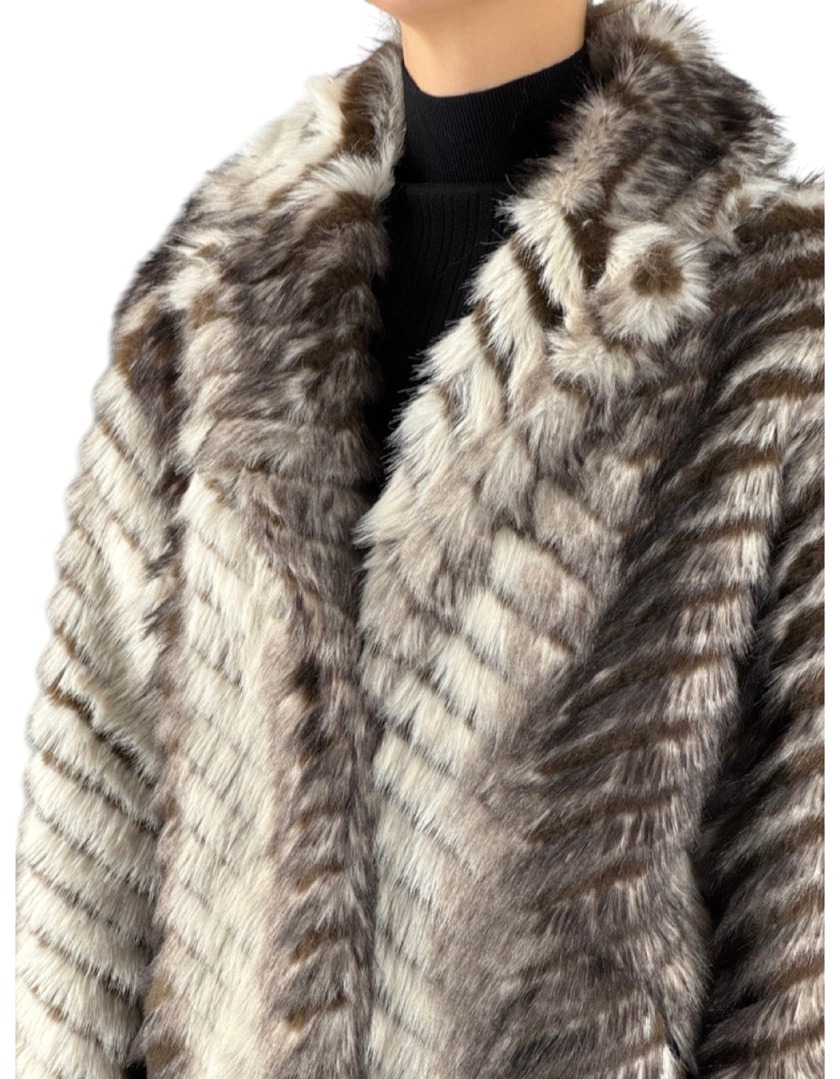 Cappotto reversibile bianco e grigio con lavorazione a zig zag in morbido materiale sintetico