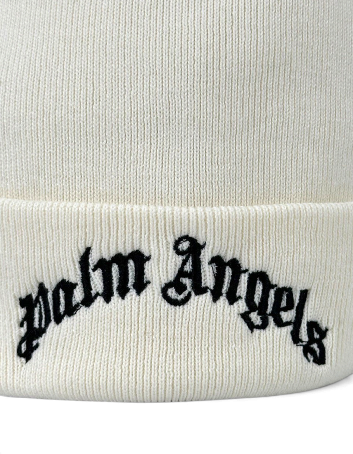 Berretto beanie Palm Angels bianco in misto cotone con logo ricamato nero sul risvolto