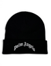 Berretto beanie nero Palm Angels in misto cotone con logo ricamato bianco sul risvolto